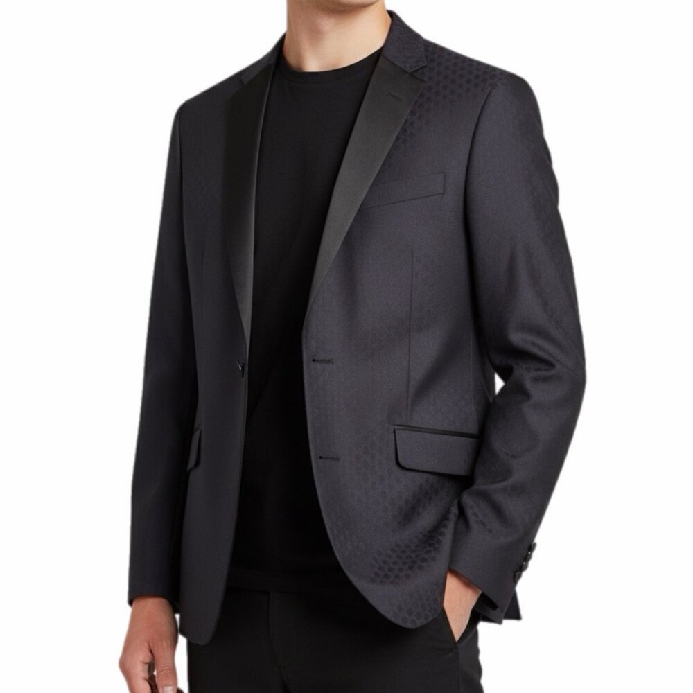 Keneth Cole Jacket Mens 42L Purple Tuxedo Jacquard Formal Evening Dandy Bondcore